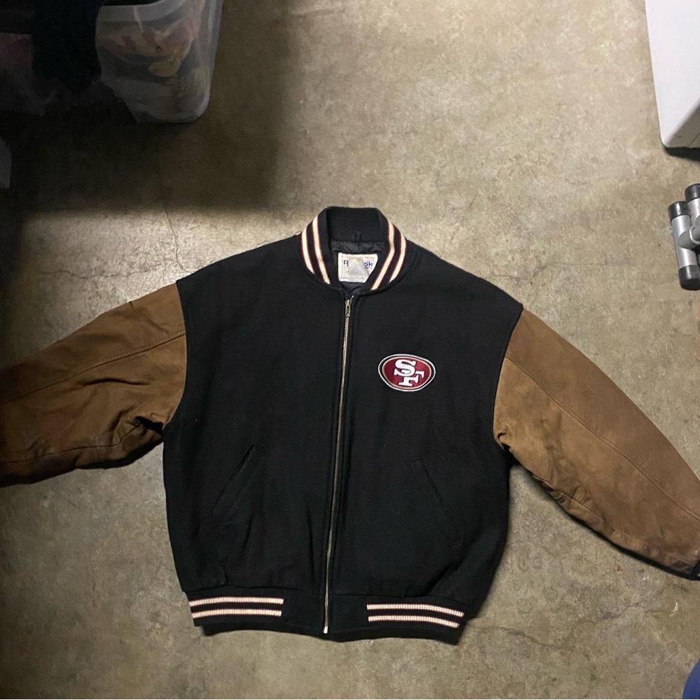 Vintage 90’s San Francisco 49ers Reebok Black and Brown Varsity Jacket